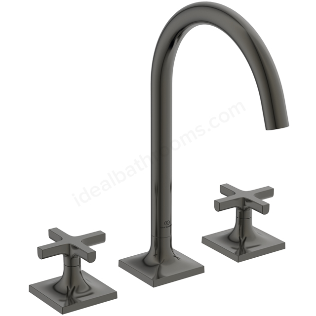 Atelier Joy Neo Dual Control Deck Mounted 3 Tap Hole Basin Mixer; w/ Cross Handles - Magnetic Grey