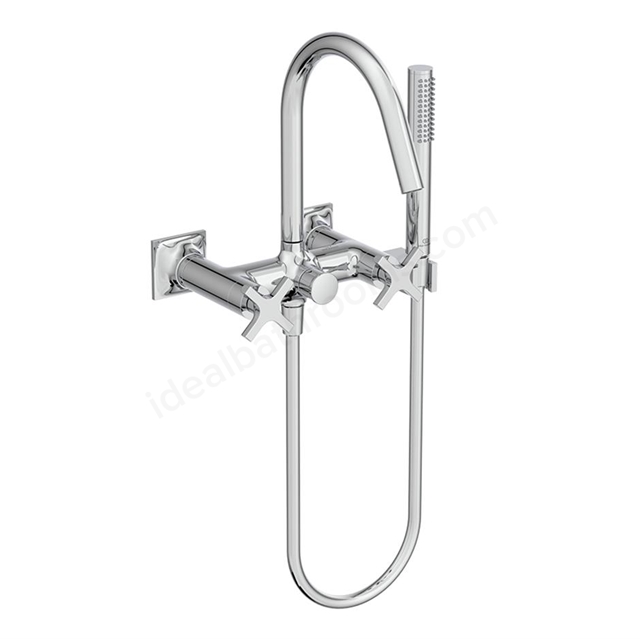 Atelier Joy Neo dual control exposed bath shower mixer with cross handles and shower set; chrome