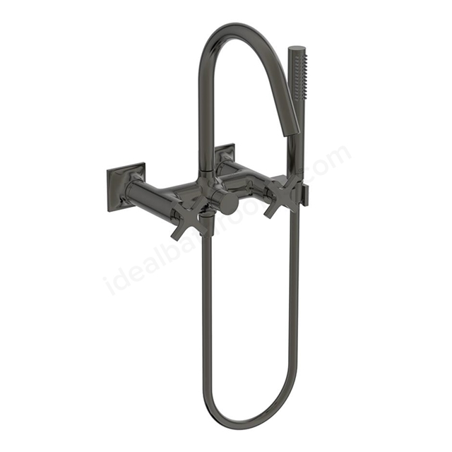 Atelier Joy Neo dual control exposed bath shower mixer with cross handles and shower set; magnetic grey