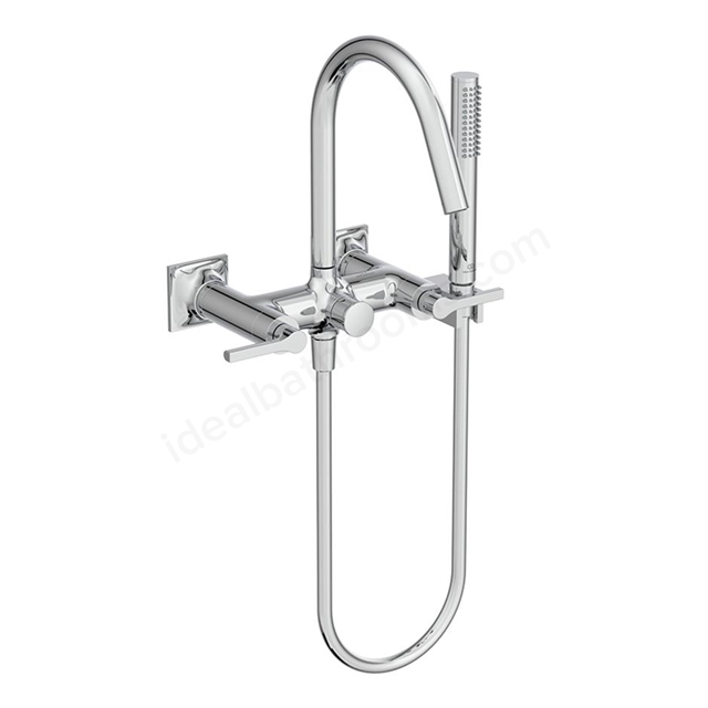Atelier Joy Neo dual control exposed bath shower mixer with lever handles and shower set; chrome
