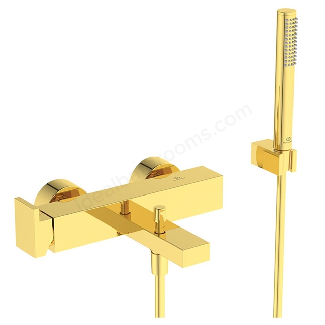 Atelier Extra single lever exposed bath shower mixer with shower set; brushed gold