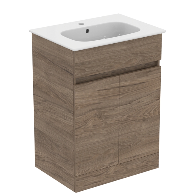 Ideal Standard Eurovit+ 600mm Floor Standing Vanity Unit with 2 Doors - Flint Hickory