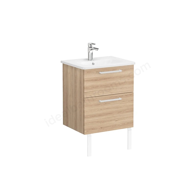 VitrA Zentrum Wall Hung 600mm Washbasin Unit With 2 Drawers- Natural Oak