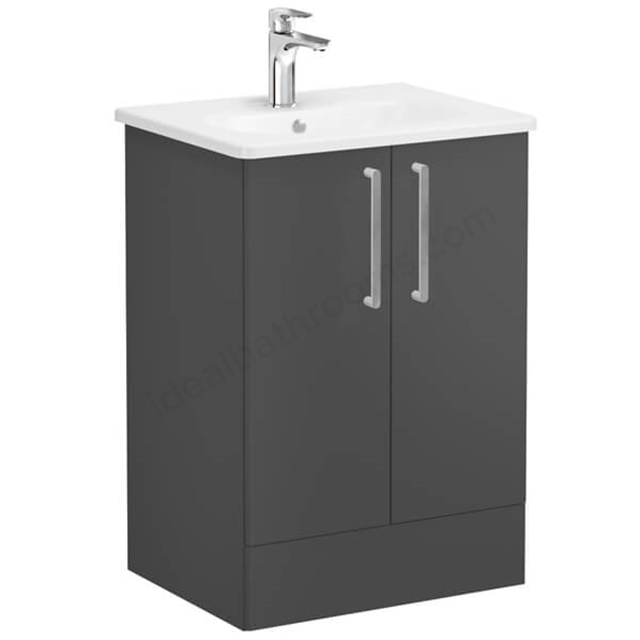 VitrA Zentrum Floorstanding 600mm Washbasin Unit with doors- Storm Grey
