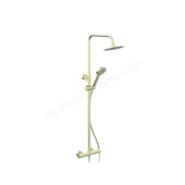 Swan Loughton PVD Coated Column Shower w/ Rail; Hose & Round Head - Brushed Brass