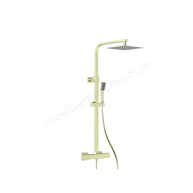 Swan Loughton PVD Coated Column Shower w/ Rail; Hose & Square Head - Brushed Brass