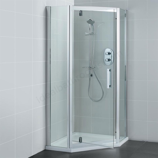 Ideal Standard SYNERGY 900mm Pivot Pentagon Inc Panels 2 Part Silver/Clear