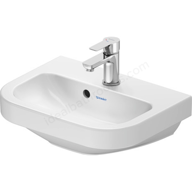 Duravit D-Code Hand basin 450 mm White High Gloss; Tap hole platform; Number of faucet holes per wash area: 1; Overflow â€“ 07484500002