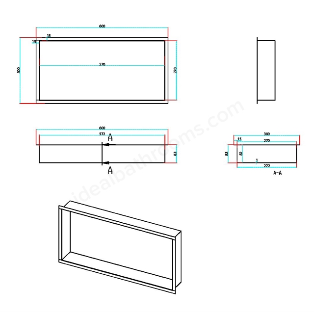 Scudo 600 x 300mm Inset Shower Niche - Brushed Brass