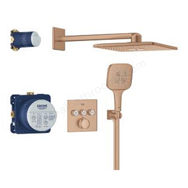 Grohe Grotherm Smart Control Square Concealed 3 Function Shower System 310 Brushed Warm Sunset