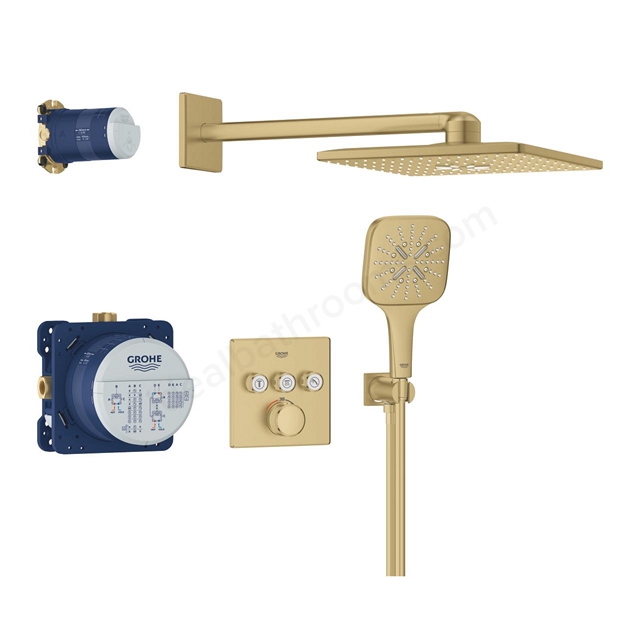Grohe Grotherm Smart Control Square Concealed 3 Function Shower System 310 Brushed Cool sunrise