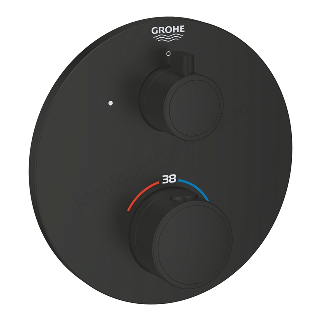 Grohe Grohtherm Round Thermostatic mixer for 1 outlet with shut off valve Matte Black