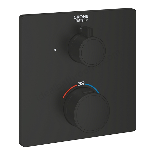 Grohe Grohtherm Square Thermostatic mixer for 1 outlet with shut off valve Matte Black