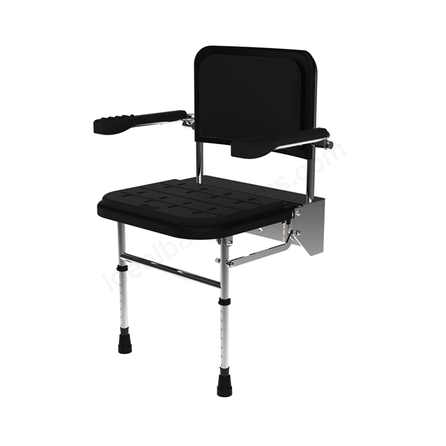 Fitzroy of London Premium Shower Seat w/ Legs & Arms - Polished & Black Padding