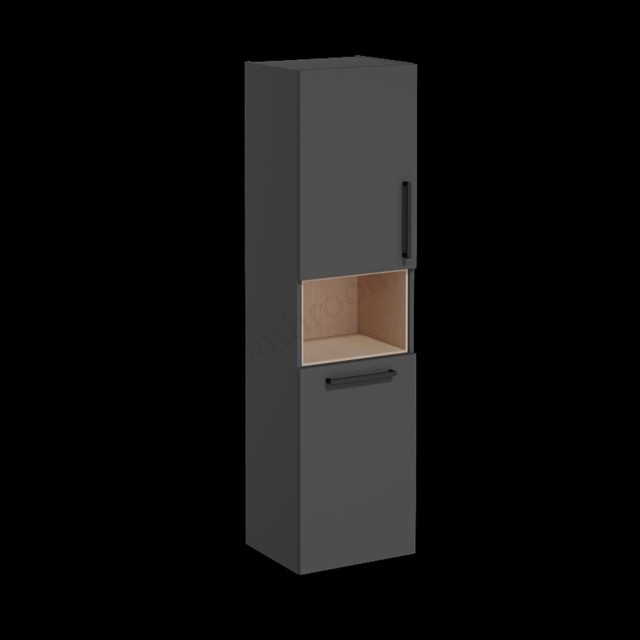 VitrA Root Flat Tall Unit Matt Storm Grey, with laundy basket, Left