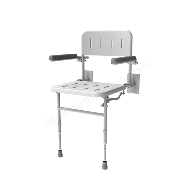 Fitzroy Of London Wall Mounted Unpadded Shower Seat w/ Back, Arms & Legs - White