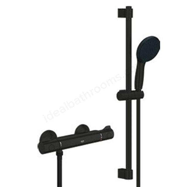 Grohe Grohtherm 800 Thermostatic Shower Mixer w/ Tempesta 110 Rail Set - Matt Black