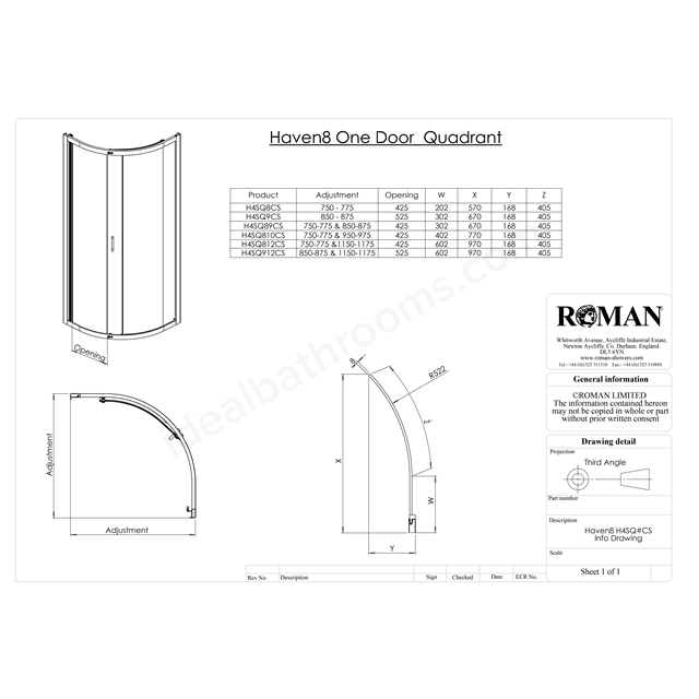 Roman Haven8 1 Door Quad 900 x 900mm - Brushed Brass