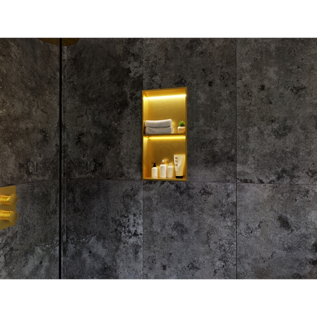 RAK Ceramics Ingot 300 x 600mm Recessed Niche w/ Shelf & LED - Brushed Gold