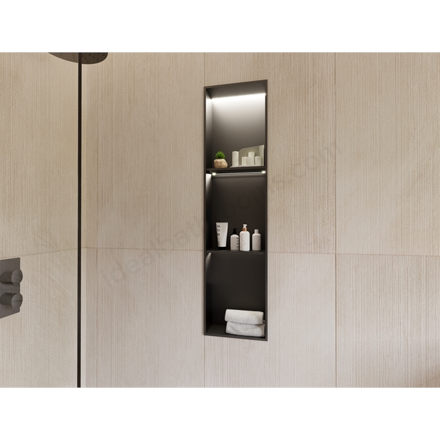 RAK Ceramics Ingot 300 x 1200mm Recessed Niche w/ 2 Shelves & LED - Black