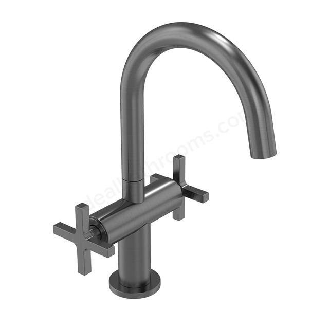 Tavistock Cohort Cross Twin Handle Basin Mixer With Click Waste - Gunmetal