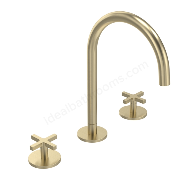 Tavistock Cohort Cross 3 Hole Basin Mixer With Click Waste - Brushed Brass