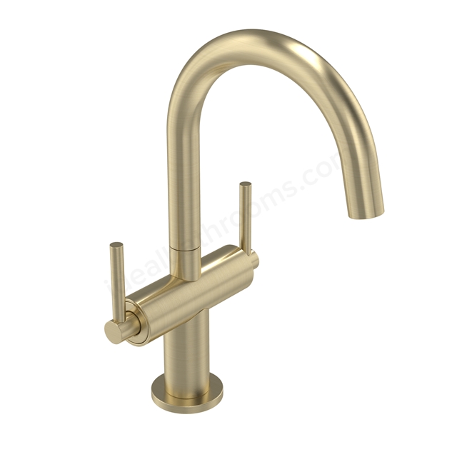 Tavistock Cohort Lever Twin Handle Basin Mixer With Click Waste - Brushed Brass