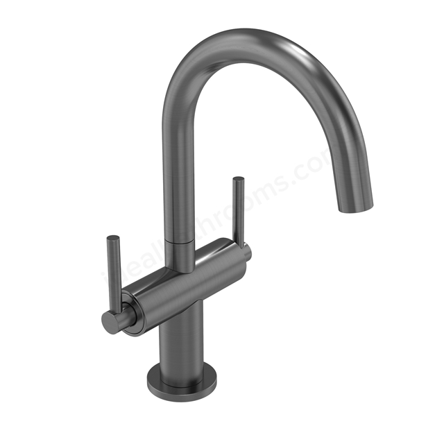 Tavistock Cohort Lever Twin Handle Basin Mixer With Click Waste - Gunmetal
