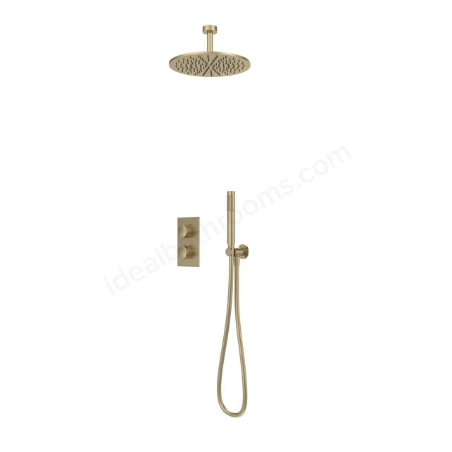 Tavistock Cohort Dual Function Shower System With Ceiling Head & Handset Outlet  -  Brushed Brass