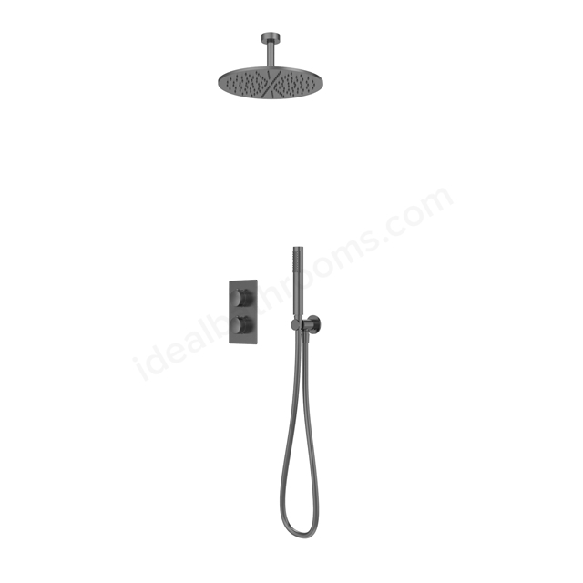 Tavistock Cohort Dual Function Shower System With Ceiling Head & Handset Outlet  -  Gunmetal