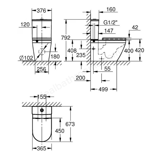 Grohe Euro Ceramic Close Coupled Rimless Bottom Inlet WC Set - White ...