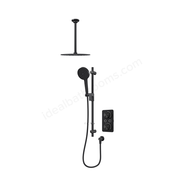 Aqualisa S1 Smart Shower w/ Controller, Adjustable Handset / Kit & Fixed Ceiling Head LP - Matt Black