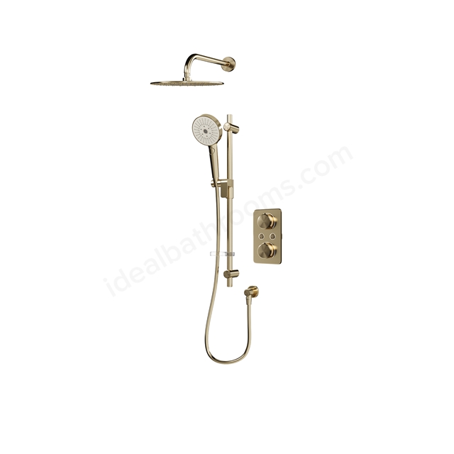 Aqualisa S1 Smart Shower w/ Controller, Adjustable Handset / Kit & Fixed Ceiling Head LP - Brushed Brass