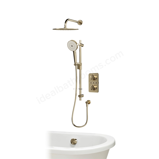 Aqualisa S1 Smart Shower w/ Controller, Adjustable Handset / Kit & Fixed Ceiling Head LP - Brushed Brass