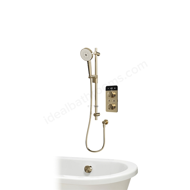 Aqualisa S2 Smart Shower w/ Controller, Adjustable Handset / Kit & Bath Filler LP - Brushed Brass