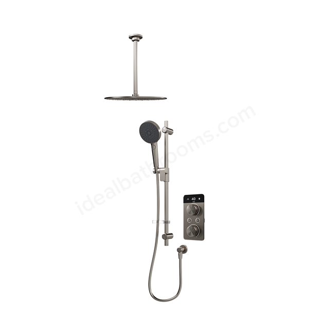Aqualisa S2 Smart Shower w/ Controller, Adjustable Handset / Kit & Fixed Ceiling Head LP - Gunmetal Grey