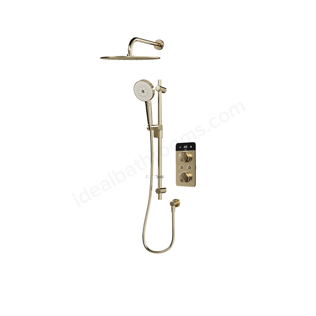 Aqualisa S2 Smart Shower w/ Controller, Adjustable Handset / Kit & Fixed Ceiling Head LP - Brushed Brass