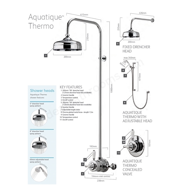 Aqualisa Aquatique Shower Kit Concealed Adjustable Height Chrome 1 Spray 560.01 