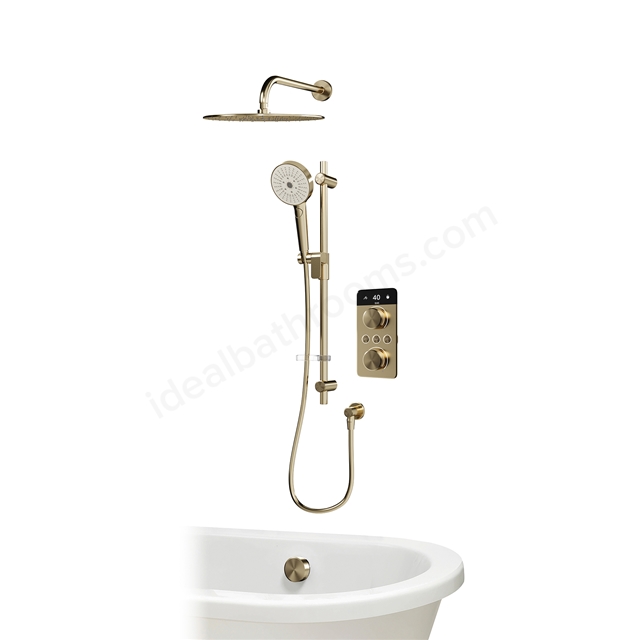 Aqualisa S2 Smart Shower w/ Controller, Adjustable Handset / Kit & Fixed Ceiling Head LP - Brushed Brass
