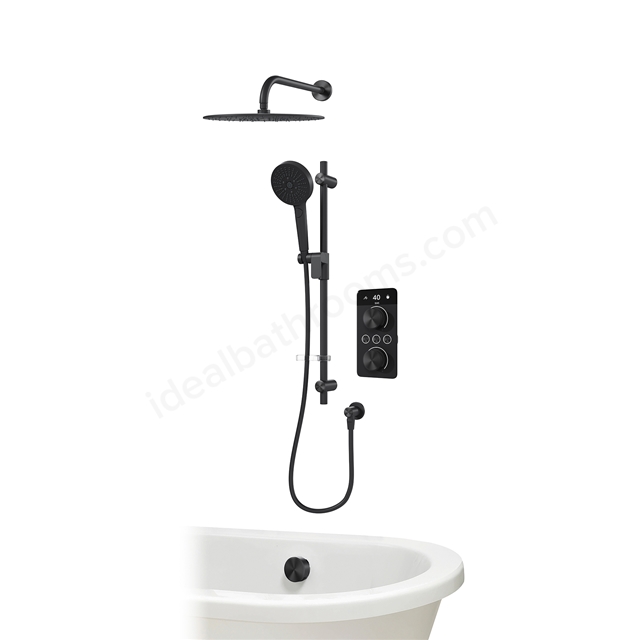 Aqualisa S2 Smart Shower w/ Controller, Adjustable Handset / Kit & Fixed Ceiling Head LP - Matt Black