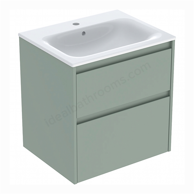 Geberit Selnova 600mmW Slim-Rim Basin & 2-Drawer Cabinet Set; Sage Green Silk Matt