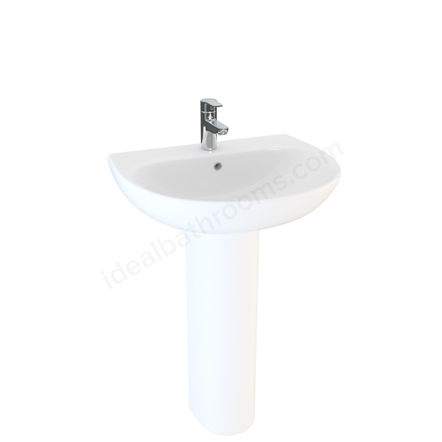 Swan Willen 550mm Round 1 Tap Hole Basin Pack w/ Full Pedestal - White