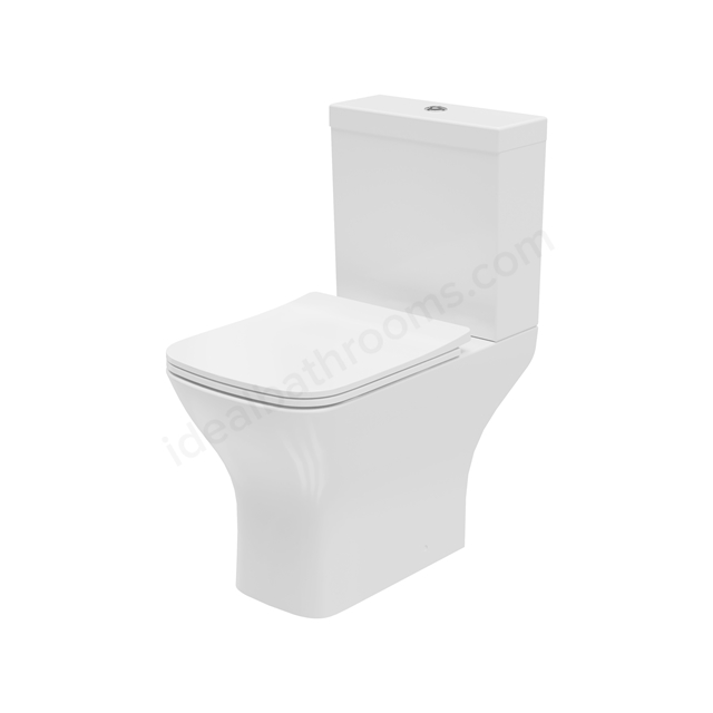 Swan Lodge Square Close Coupled Open Back WC Pack w/ Cistern & Soft Close Wrapover Toilet Seat - White