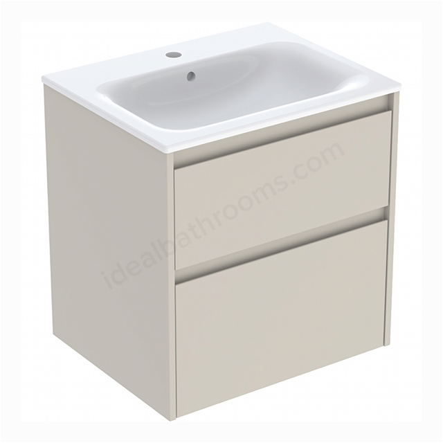 Geberit Selnova 600mmW Slim-Rim Basin & 2-Drawer Cabinet Set; Sand Silk Matt