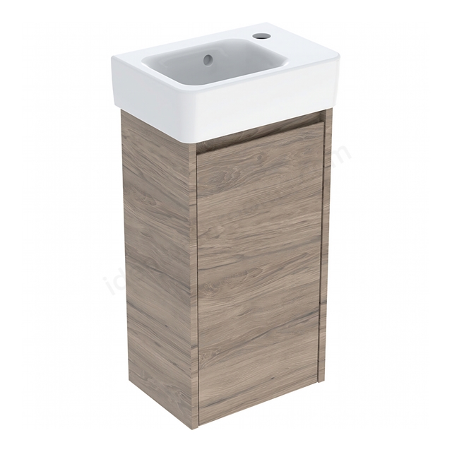 Geberit Selnova Compact 360mmW Basin & 1-Door Cabinet Set; Hickory Melamine