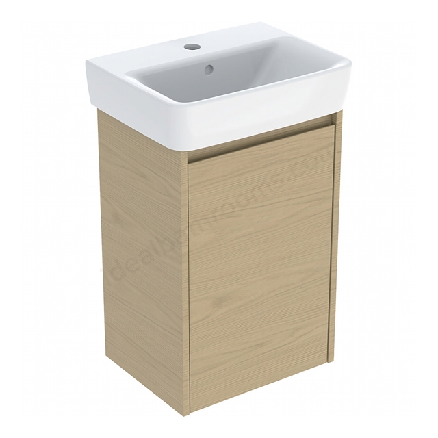 Geberit Selnova Compact 450mmW Basin & 1-Door Cabinet Set; Oak Melamine