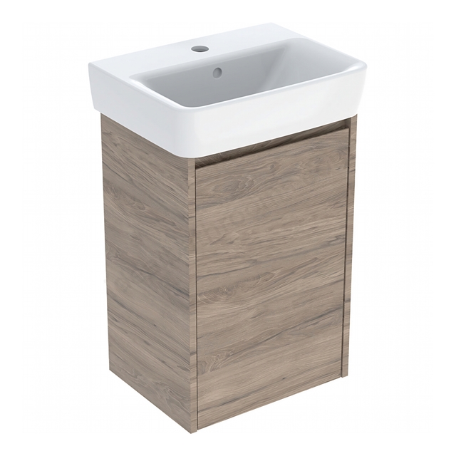 Geberit Selnova Compact 450mmW Basin & 1-Door Cabinet Set; Hickory Melamine