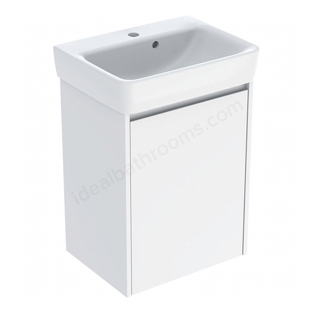 Geberit Selnova Compact 500mmW Basin & 1-Door Cabinet Set; Gloss White Silk