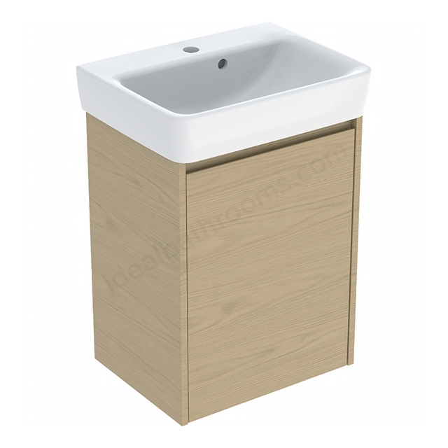 Geberit Selnova Compact 500mmW Basin & 1-Door Cabinet Set; Oak Melamine