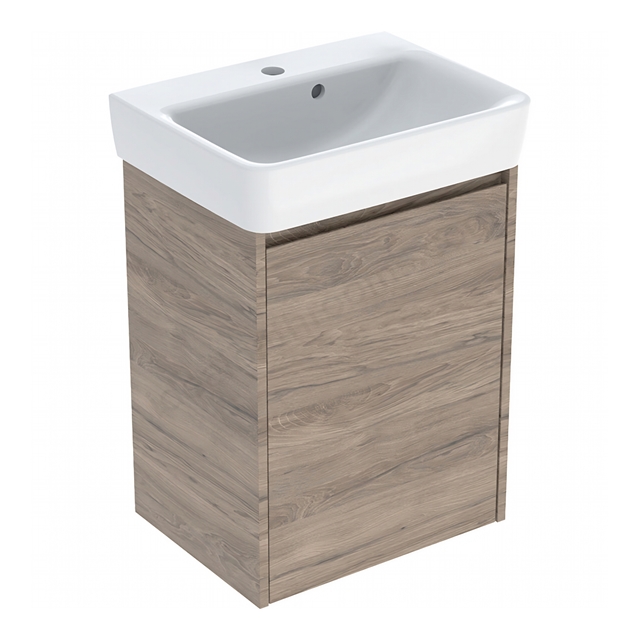 Geberit Selnova Compact 500mmW Basin & 1-Door Cabinet Set; Hickory Melamine